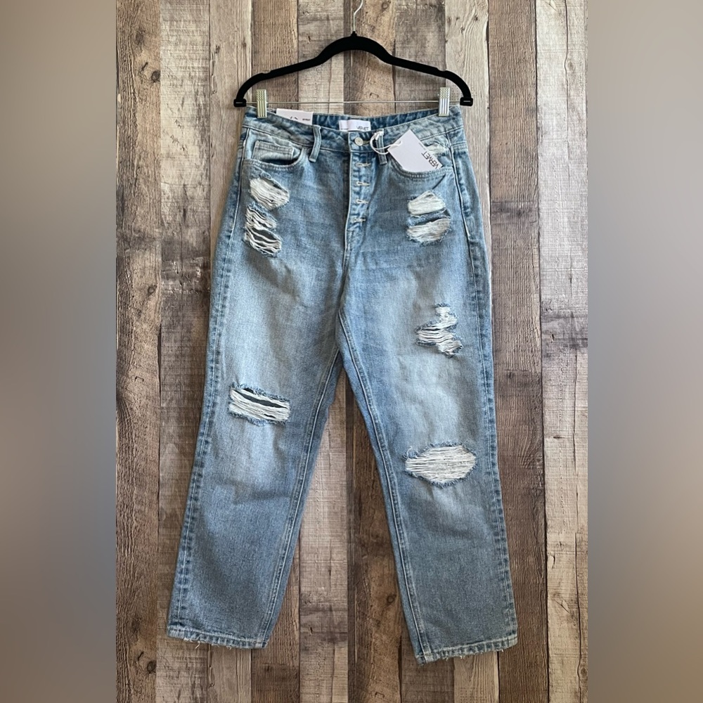 NWT Vervet Beverly Super High Rise Straight Distressed Jeans Light Wash Sz 28